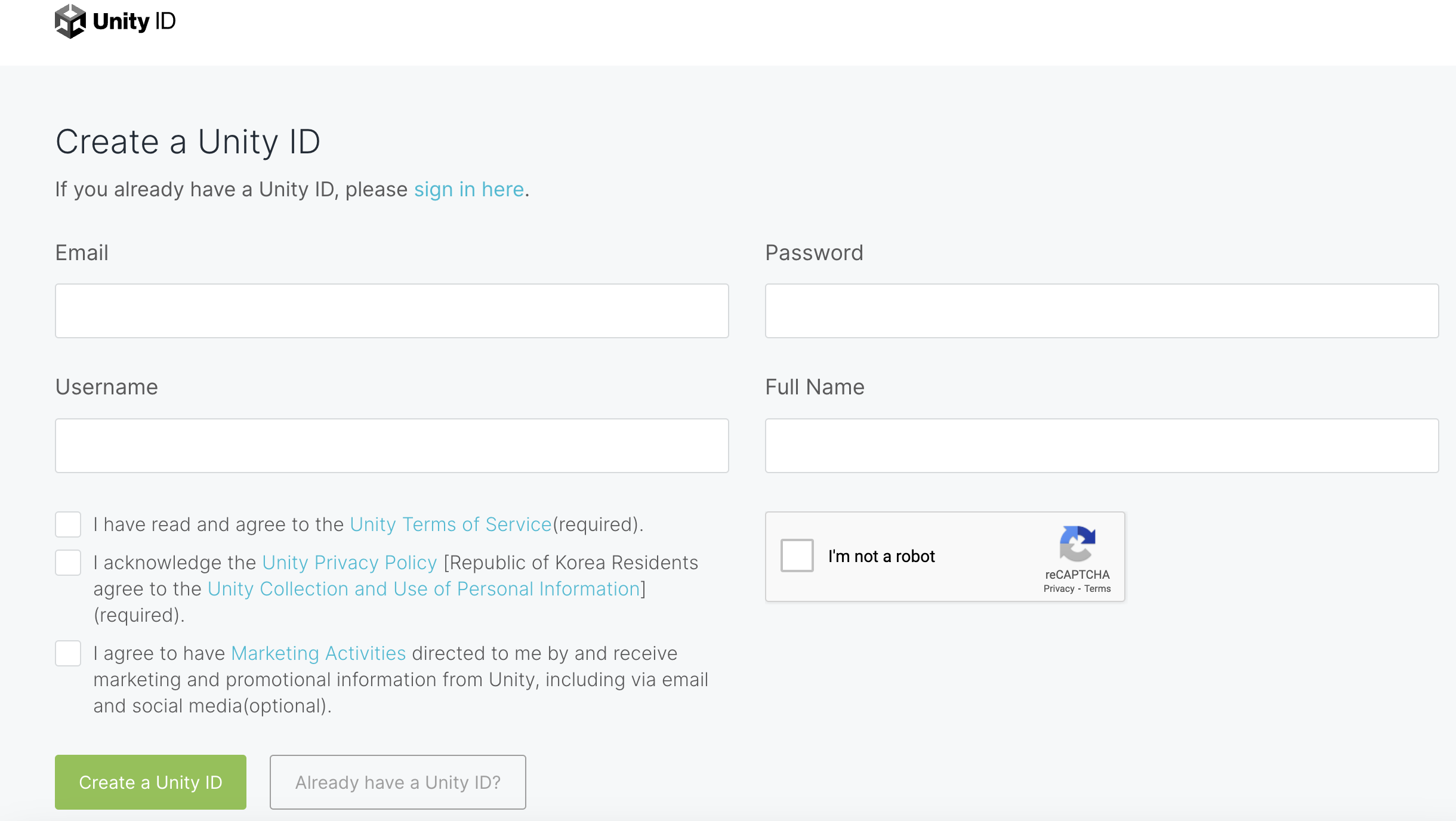 How do i create a unity id account unity