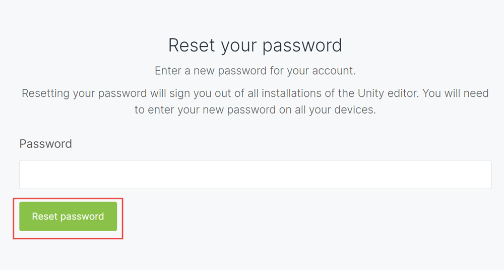 How do I reset my password? Unity