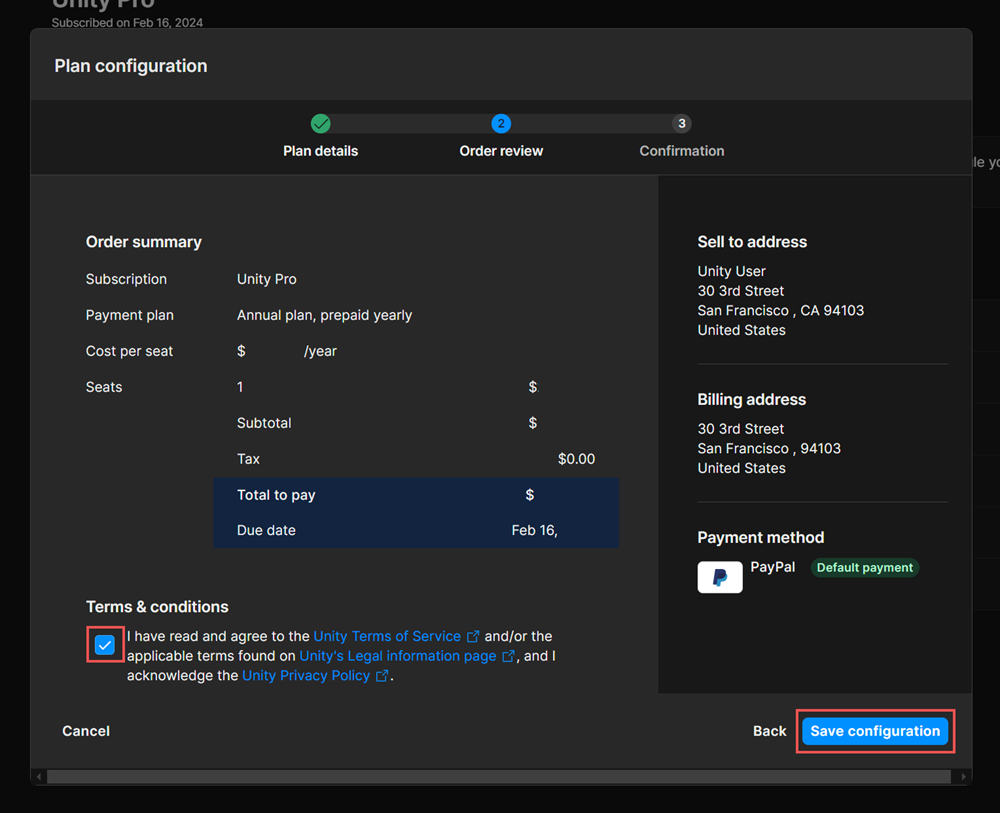 How do i convert my unity pro free trial to a full paid subscription